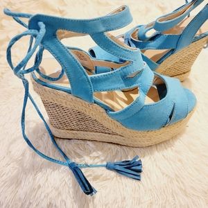 Pazzle turquoise blue Espadrille wedge heels size 5.5